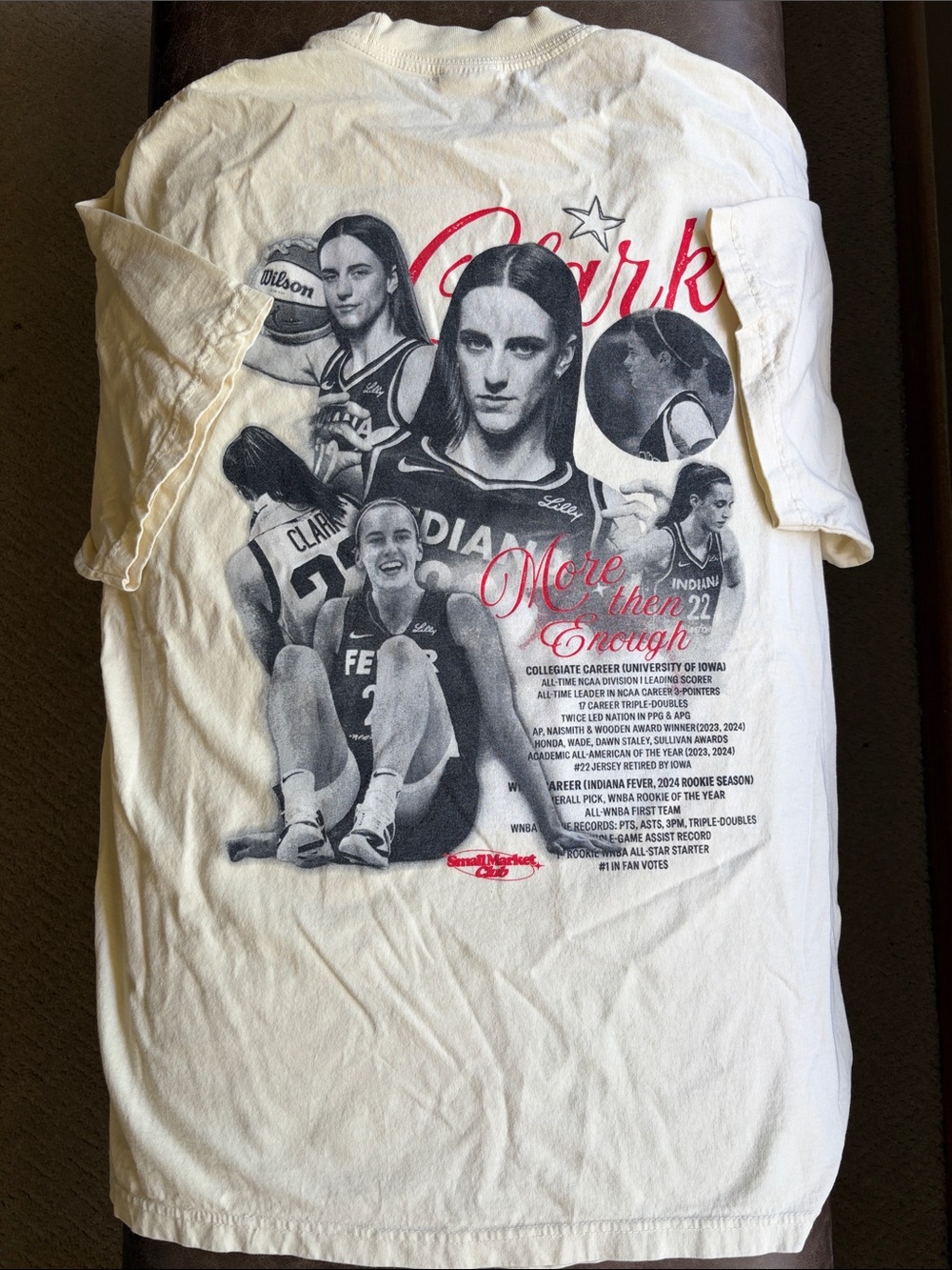 Custom Caitlin Clark Oversized Graphic Tee in Cream w Red Script Size Mens LARGE